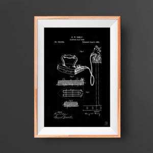 vintage, patent, flat iron, laundry room, poster