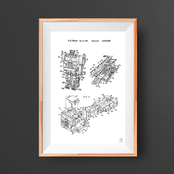 Transformer Patent Poster - Optimus Prime Vintage 1985