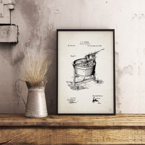 washing, machine, patent, poster, housewife, laundry, gift